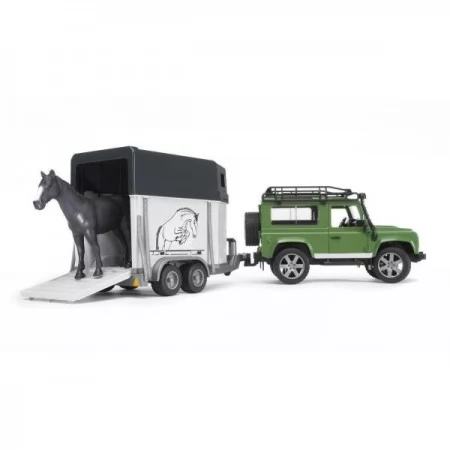 Автомодель Bruder Джип Land Rover Defender с прицепом для перевозки лошадей и лошадка Автомодель Bruder Джип Land Rover Defender с прицепом для перевозки лошадей и лошадка