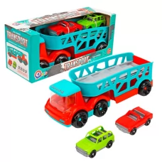  Автовоз з машинками 0938 "Technok Toys", рухомий причіп, висувна платформа, відкидний трап, 2 машинки, в коробці