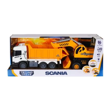 Ігровий набір серії "2 in 1 Truck" – САМОСКИД SCANIA І ЕКСКАВАТОР світло, звук 
