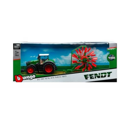 Модель Bburago Трактор Fendt 1050 Vario с роторными валковыми граблями 1: 32 18-31665