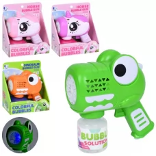 Мильні бульбашки P82358-68 пістолет 16см, світло, запаска 7-5см, 2 види(динозавр,єдиноріг)/мікс кольорів, на бат-ці, в кор-ці, 17,5-19-8см
