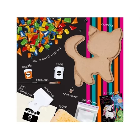 Набор для творчества, Стеклянная мозаика Котик для детей, Kids collection, Mosaaro MA7006