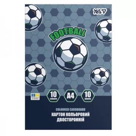 Картон кольоровий двосторонній Yes "Football", 10 аркушів, А4, папка Картон кольоровий двосторонній Yes "Football", 10 аркушів, А4, папка