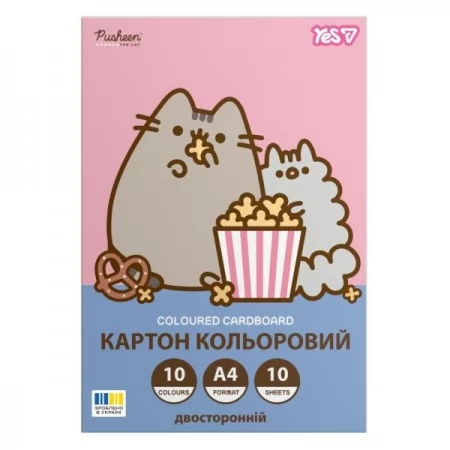Картон цветной двусторонний Yes "Pusheen", 10 листов, А4, папка Картон цветной двусторонний Yes "Pusheen", 10 листов, А4, папка