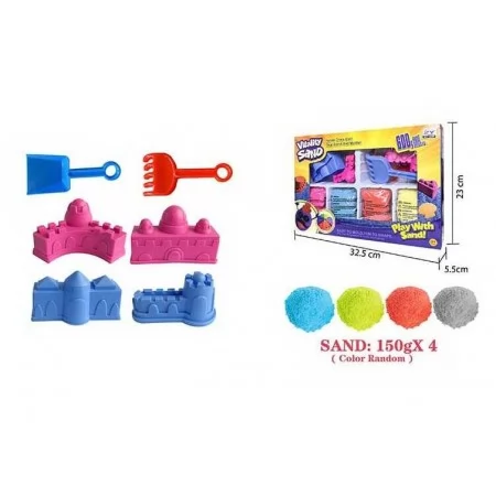 Кинетический песок BabyToys 600г 4 цвета с инструментами