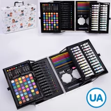 Набор для творчества MK 5386-1-UA акварельные краски, аквар.в тюбиках, маркеры двусторонние 12шт., карандаши 12шт., воск.мел, палитра 2шт., кисточки, чемодан, 34-24-8см