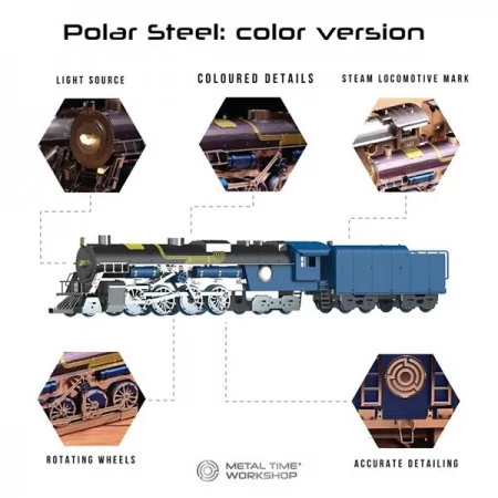 Колекційна модель-конструктор Metal Time Polar Steel color Поїзд кольоровий механічний MT052