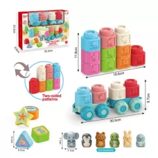 Конструктор 668-4D мягкий, блоки, платформа с колесами 2шт, животное, 29дет., микс видов, в коробке, 32-23,5-10см