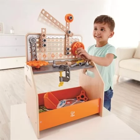 Конструктор Hape Junior Inventor шестеренки Научный верстак настольный 58 деталей E3028