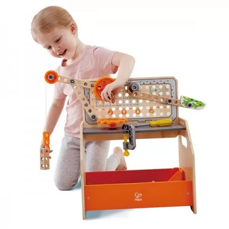 Конструктор Hape Junior Inventor шестеренки Научный верстак настольный 58 деталей E3028