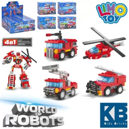 Конструктор пожарная машина Limo Toy KB 215, 2в1, 44 детали, инерционный