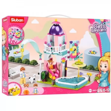 Конструктор SLUBAN M38-B0971 Домик/игровая площадка, 17,8см, бассейн, фигурки, 230 деталей, в коробке