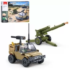 Конструктор SLUBAN M38-B1255 военный, джип, пушка, фигурка, 138дет, в кор-ке Конструктор SLUBAN M38-B1255 военный, джип, пушка, фигурка, 138дет, в кор-ке