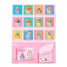 Блочный конструктор BabyToys W0703 цветы в горшке набор 12шт