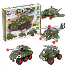 Конструктор металевий 9512 "Technok Toys", “Військова техніка”, 430 деталей, 4 моделі, середня довжина 10.5 см, рухомі елементи, набір ключів, викрутка, в коробці