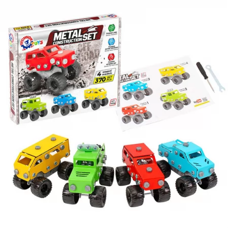  Конструктор металевий 9956 "Technok Toys", 370 деталей, 4 машинки, в коробці