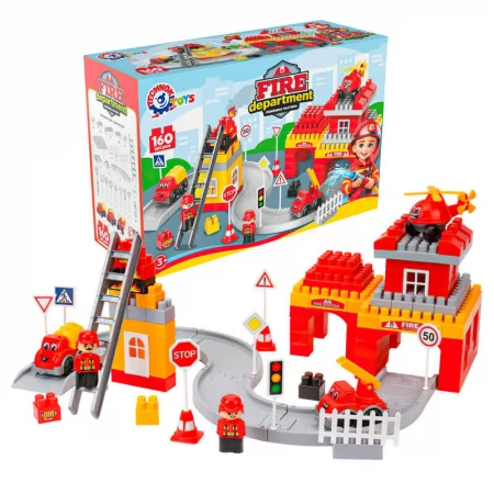  Констуктор 3410 "Technok Toys", "Пожежна частина", 160 елементів, 2 пожежних авто, гелікоптер, фігурки пожежників, дорога та знаки, в коробці