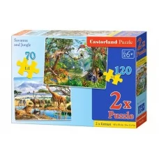 Пазли Сафарі, джунглі, 2хPuzzle, 70, 135 елементів, Castorland B-021031
