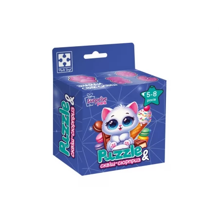 Игра развивающая пазлы и сквиш-сюрприз Белый котик, Vladi Toys VT8030-03