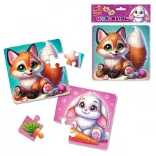  М’які пазли "Зайчик та лисичка" VT1102-35 "Vladi Toys", 2 пазли, 9 елементів та 16 елементів, в пакеті