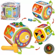 Игра 6215 17см,развивающая,куб/шестигранник,9в1,ксилофон,барабан,магнитная игра,сортер,подвижные детали,звук,свет,на бат-ке,в кор-ке