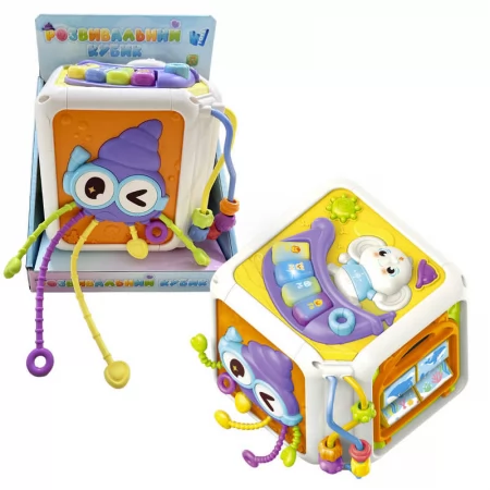 Розвивальний кубик 48719 "WToys", ОЗВУЧУВАННЯ УКРАЇНСЬКОЮ МОВОЮ, підсвічування, казки, скоромовки, вірші, ноти, сортер, в коробці