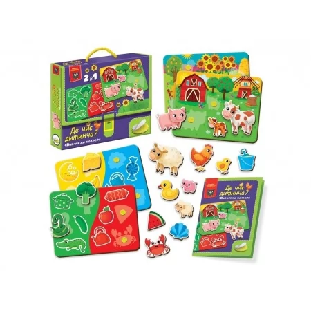 Игра развивающая с липучками, Где чей детеныш? Изучаем цвета, Vladi Toys VT1310-05