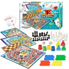 Настольная игра 10 в 1 шашки шахматы карты 4FUN