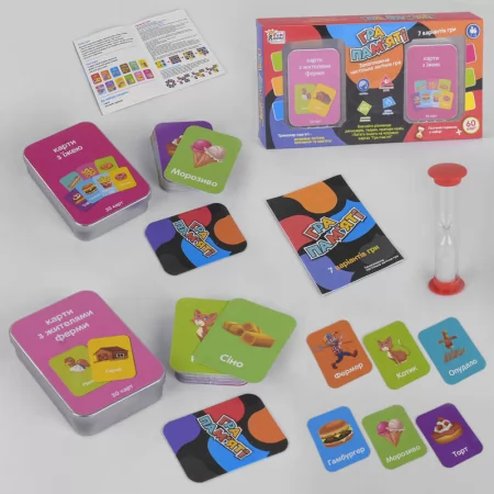  Карточная игра UKВ-В 0046-6 "Гра пам`яті - З жителями ферми та їжею" "4FUN Game Club", песочные часы, на украинском языке, в коробке