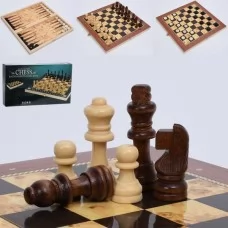 Шахматы деревянные 3в1 JF626 шашки нарды