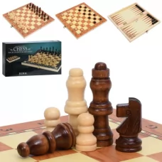 Шахматы JF627 3в1(шашки, нарды), игровое поле деревянное, 25-24,5см, фигуры деревянные, в коробке, 25-13,5-3см