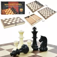 Шахматы W2803M 3в1(шашки, нарды), игровое поле (деревьев), фигуры-пластик, шахматные фигуры-магнитные, в кор-ке