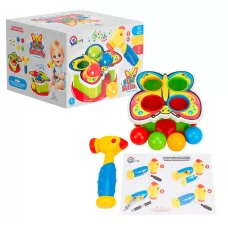  Іграшка для розвитку "Веселий молоточок" 3328 "Technok Toys", звукові та світлові ефекти, молоточок, 4 кульки, основа у вигляді метелика, в коробці