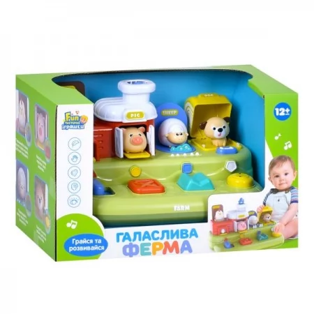 Игра FT 0059 Шумная ферма, учебная, 27-16-16см, домашние животные, музыка-звук(УКР), стихи, песня, Pop up, подвижные детали, 2 режима громкости, в кор-ке, на бат-ке