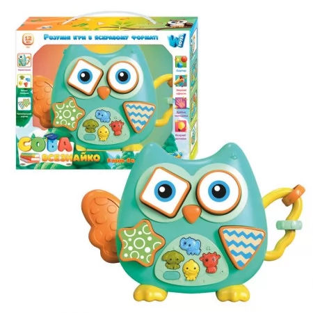 Музична іграшка 60980 "WToys", "Сова-всезнайко", підсвічування, пісні, казки, віршики про тварин, сортер, в коробці