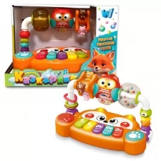 Музичний центр "Казкарики" 83339 "WToys", ОЗВУЧУВАННЯ УКРАЇНСЬКОЮ МОВОЮ, підсвічування, пісні, казки, віршики, ноти, брязкальця, кільця, каруселі, перемикач режимів, кріплення-липучки, в коробці
