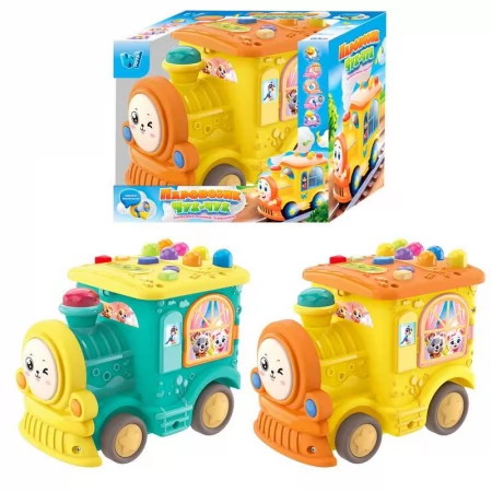 Музичний паровозик 95606 "WToys", 2 кольори, ОЗВУЧУВАННЯ УКРАЇНСЬКОЮ МОВОЮ, казки, пісні, скоромовки, загадки, світло, пальчикові ігри, гра-стукалка, в коробці