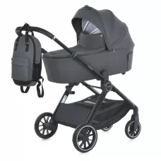 Коляска детская 2в1 ME 1126 GENESIS Asphalt Gray люлька+прогул.блок, дождевик, моск.сетка, сумка, алюмин, серый