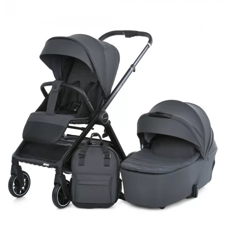 Коляска детская 2в1 ME 1126 GENESIS Asphalt Gray люлька+прогул.блок, дождевик, моск.сетка, сумка, алюмин, серый