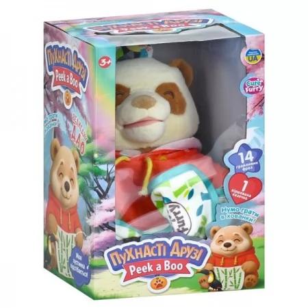 Животное M 6225 I UA панда, 27см, играет в прятки, звук(укр), музыка, 1 стихотворная сказка, 14 фраз, подвижный рот, мягкая игрушка, плюш, на бат-ке, в кор-ке