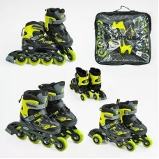 Ролики 10890-S Best Roller /розмір 30-33/ колір – ЖОВТИЙ колеса PU, ПЕРЕДНЄ КОЛЕСО СВІТЛО, переставні задні колеса, устілка 17-18.5 см, d колес – 6.5 см, в сумці