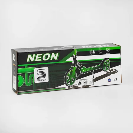 Самокат двухколесный "Skyper Neon" N-41417 стальная рама, ручной тормоз, колеса PU диаметр 200мм, грипсы резиновые
