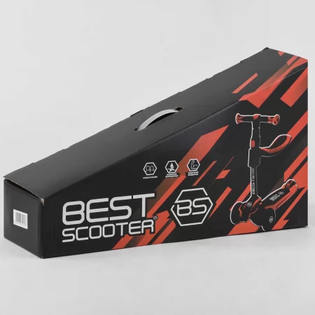 Самокат трехколесный Best Scooter JS-41008/63204 с сидением, алюминиевый руль, 3 колеса PU со светом, d=12 см