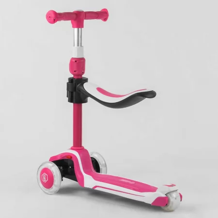Самокат трехколесный Best Scooter JS-41008/63204 с сидением, алюминиевый руль, 3 колеса PU со светом, d=12 см