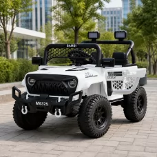 Детский электромобиль Джип Bambi Racer M 6325EBLR-1 Jeep Wrangler белый, 2 мотора по 25W, MP3, USB, Bluetooth, EVA, кожа