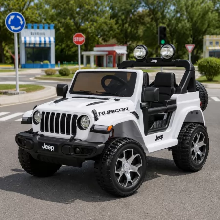 Детский электромобиль Jeep Wrangler Rubicon белый с музыкой и Bluetooth