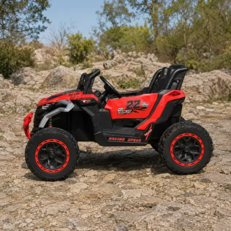 Детский электромобиль Джип-багги M 6141EBLR-3 красный, 2 мотора по 25W, MP3, USB, Bluetooth, EVA колеса, экокожа