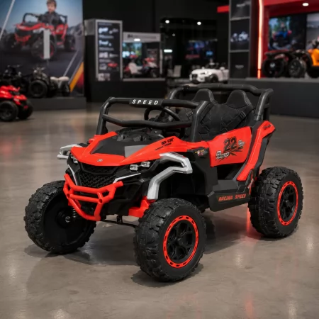 Детский электромобиль Джип-багги M 6141EBLR-3 красный, 2 мотора по 25W, MP3, USB, Bluetooth, EVA колеса, экокожа