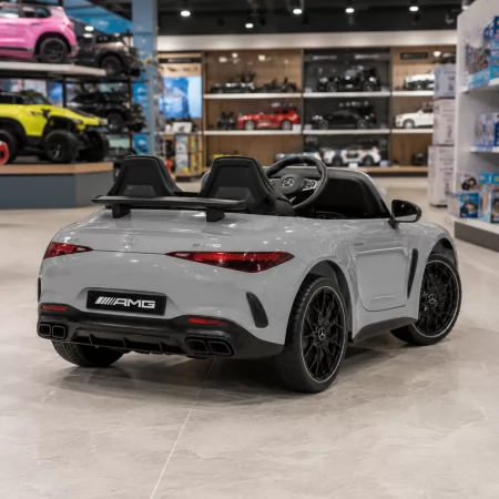Детский электромобиль Mercedes-AMG GT R Roadster двухместный, 2 мотора по 320W, EVA, кожа, Bluetooth, MP3, серый