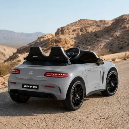 Детский электромобиль Mercedes-AMG GT R Roadster двухместный, 2 мотора по 320W, EVA, кожа, Bluetooth, MP3, серый
